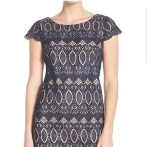 Eliza J Navy Blue Scalloped Lace Cap Sleeve Sheath Dress Size 20W